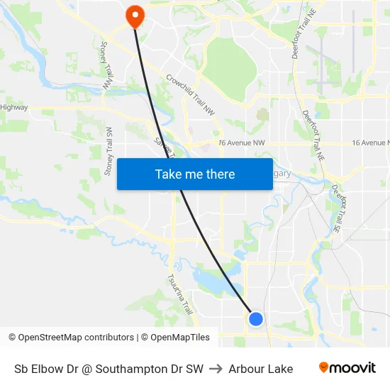 Sb Elbow Dr @ Southampton Dr SW to Arbour Lake map