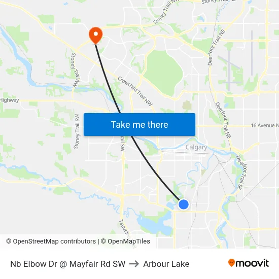 Nb Elbow Dr @ Mayfair Rd SW to Arbour Lake map
