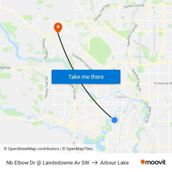 Nb Elbow Dr @ Landsdowne Av SW to Arbour Lake map