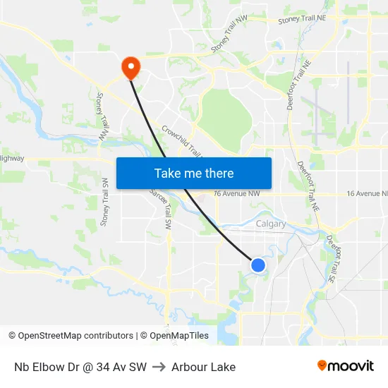Nb Elbow Dr @ 34 Av SW to Arbour Lake map