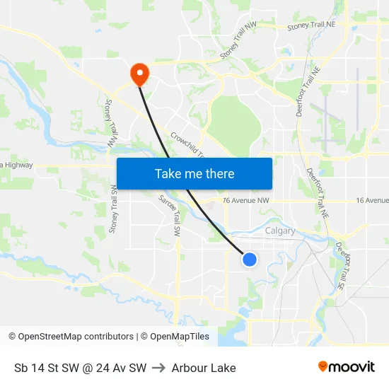Sb 14 St SW @ 24 Av SW to Arbour Lake map