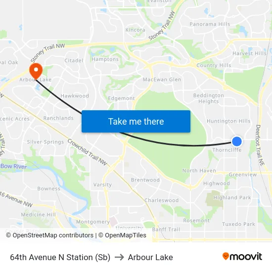 64th Avenue N Station (Sb) to Arbour Lake map
