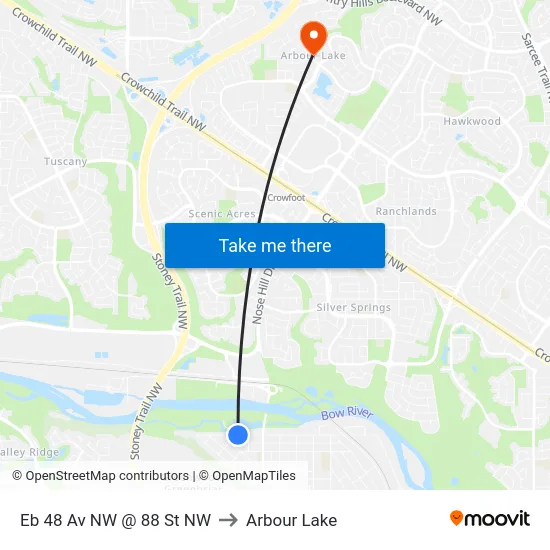 Eb 48 Av NW @ 88 St NW to Arbour Lake map