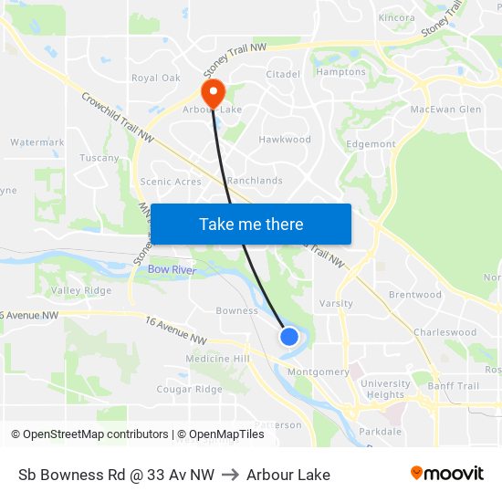 Sb Bowness Rd @ 33 Av NW to Arbour Lake map