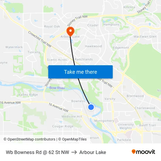 Wb Bowness Rd @ 62 St NW to Arbour Lake map