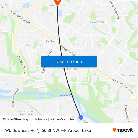 Wb Bowness Rd @  66 St NW to Arbour Lake map