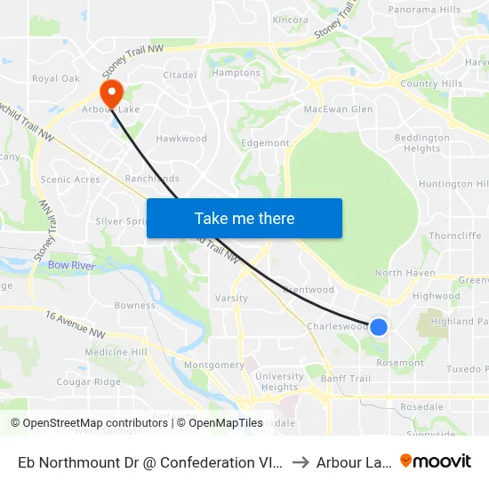 Eb Northmount  Dr @ Confederation VI NW to Arbour Lake map