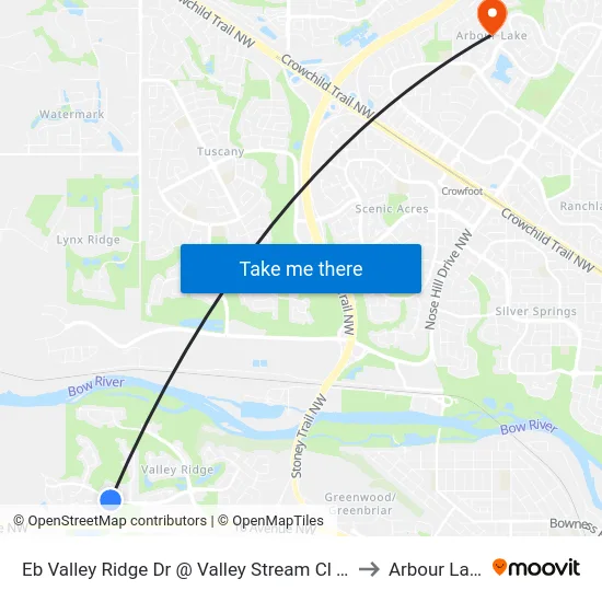 Eb Valley Ridge Dr @ Valley Stream Cl NW to Arbour Lake map