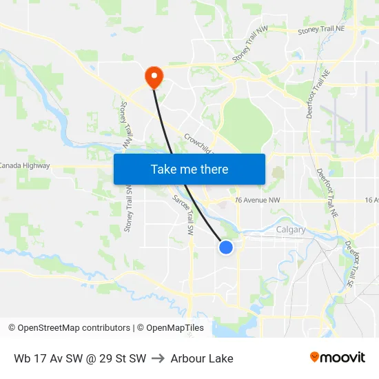 Wb 17 Av SW @ 29 St SW to Arbour Lake map