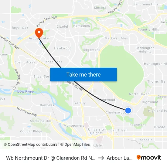 Wb Northmount Dr @ Clarendon Rd NW to Arbour Lake map
