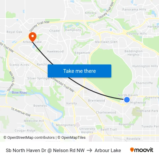 Sb North Haven Dr @ Nelson Rd NW to Arbour Lake map