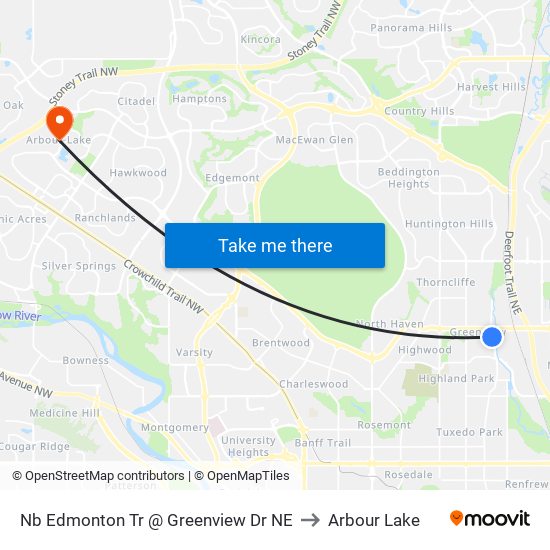 Nb Edmonton Tr @ Greenview Dr NE to Arbour Lake map