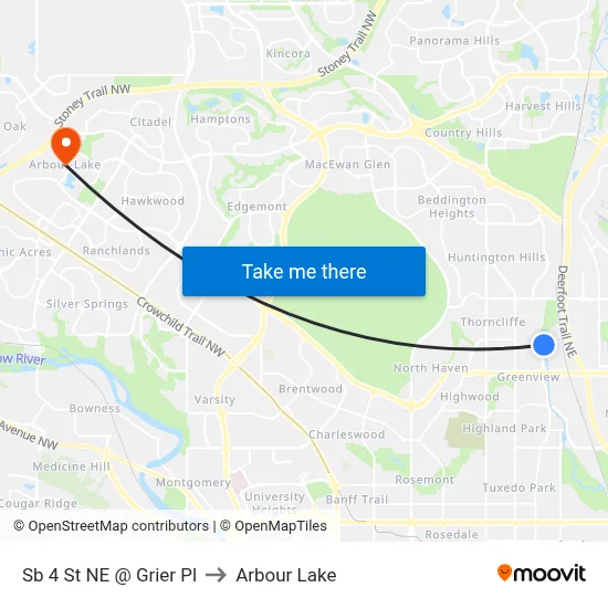 Sb 4 St NE @ Grier Pl to Arbour Lake map