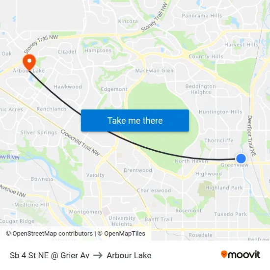 Sb 4 St NE @ Grier Av to Arbour Lake map