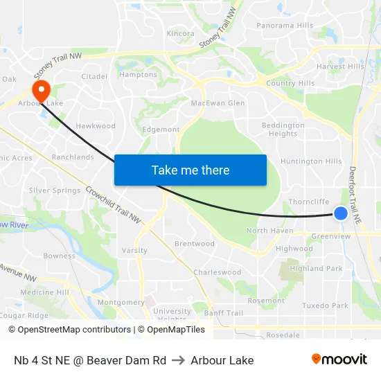 Nb 4 St NE @ Beaver Dam Rd to Arbour Lake map