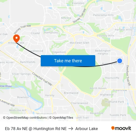 Eb 78 Av NE @ Huntington Rd NE to Arbour Lake map