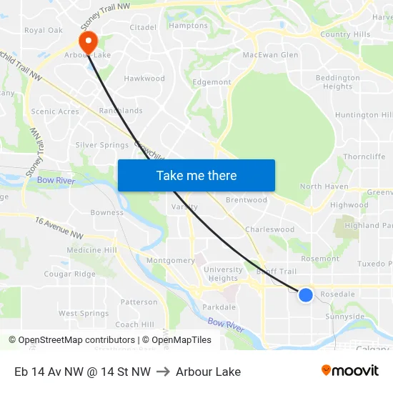 Eb 14 Av NW @ 14 St NW to Arbour Lake map