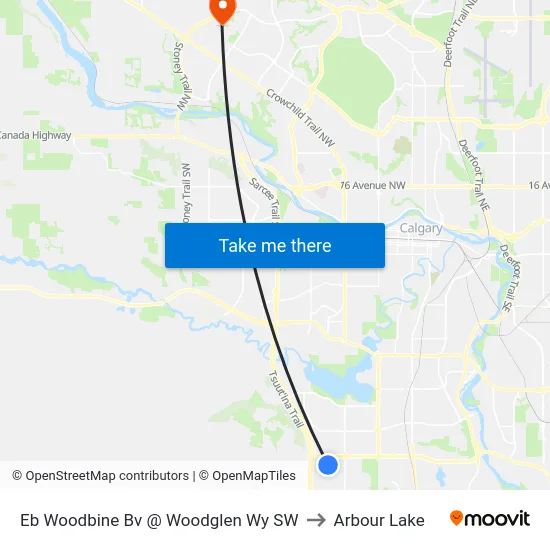 Eb Woodbine Bv @ Woodglen Wy SW to Arbour Lake map