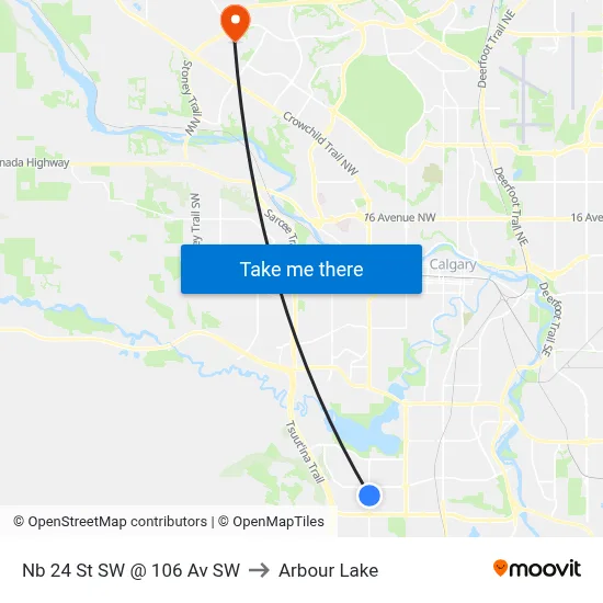 Nb 24 St SW @ 106 Av SW to Arbour Lake map