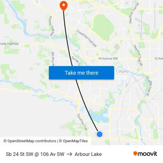 Sb 24 St SW @ 106 Av SW to Arbour Lake map