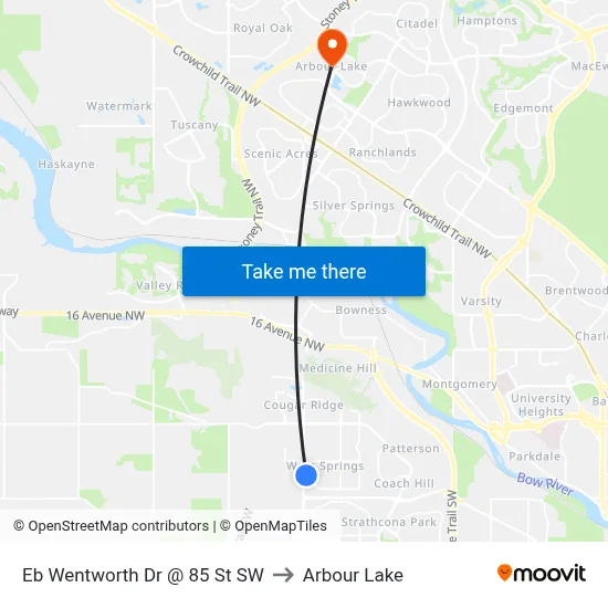 Eb Wentworth Dr @ 85 St SW to Arbour Lake map