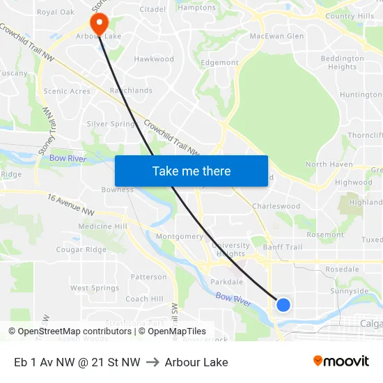 Eb 1 Av NW @ 21 St NW to Arbour Lake map