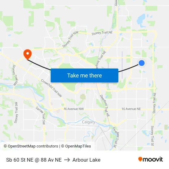 Sb 60 St NE @ 88 Av NE to Arbour Lake map