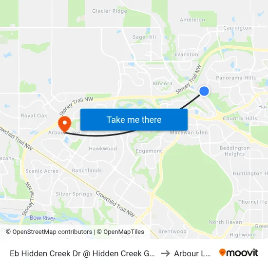 Eb Hidden Creek Dr @ Hidden Creek Gr NW to Arbour Lake map