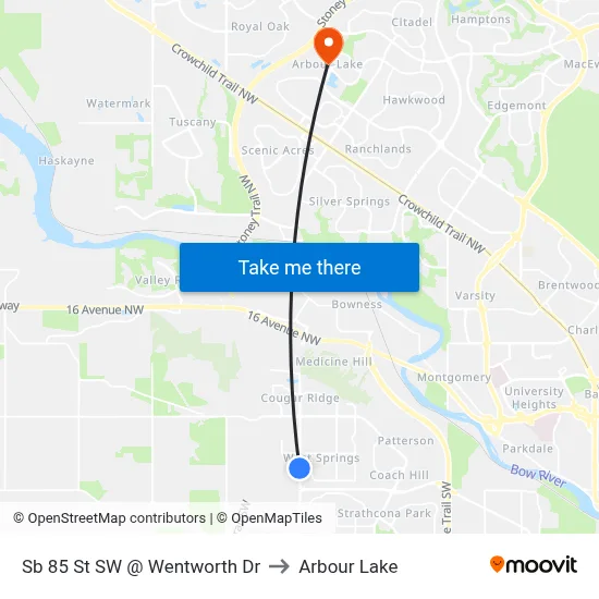 Sb 85 St SW @ Wentworth Dr to Arbour Lake map