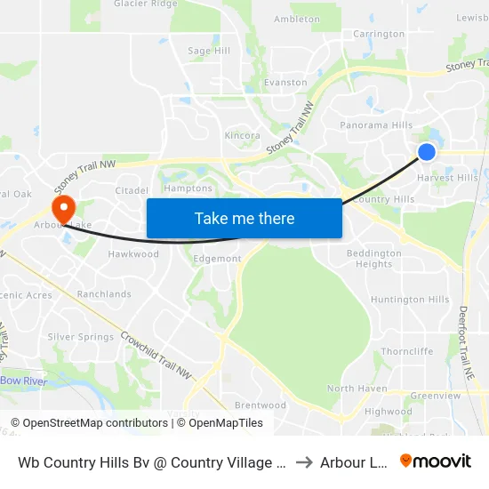 Wb Country Hills Bv @ Country Village Wy NE to Arbour Lake map