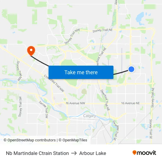 Nb Martindale Ctrain Station to Arbour Lake map