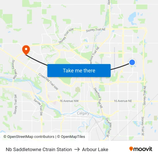 Nb Saddletowne Ctrain Station to Arbour Lake map