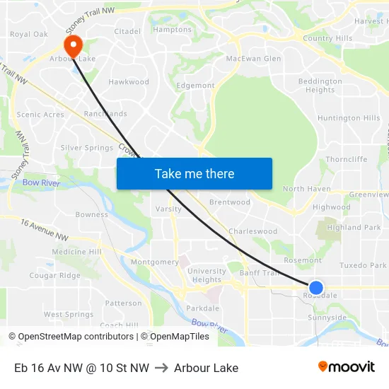 Eb 16 Av NW @ 10 St NW to Arbour Lake map