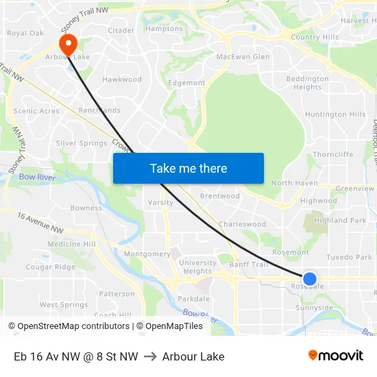 Eb 16 Av NW @ 8 St NW to Arbour Lake map
