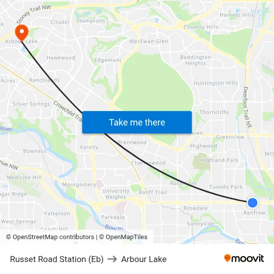 Russet Road Station (Eb) to Arbour Lake map