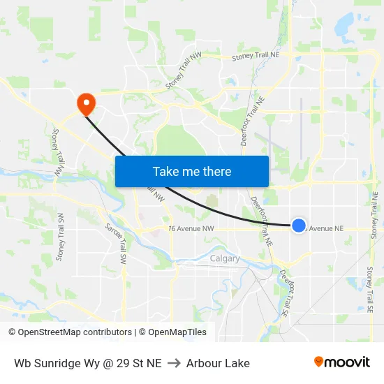 Wb Sunridge Wy @ 29 St NE to Arbour Lake map