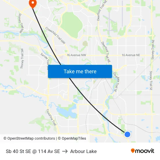 Sb 40 St SE @ 114 Av SE to Arbour Lake map