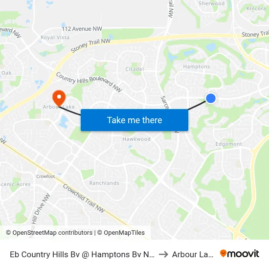 Eb Country Hills Bv @ Hamptons Bv NW to Arbour Lake map