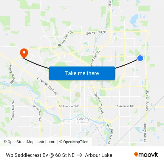 Wb Saddlecrest Bv @ 68 St NE to Arbour Lake map