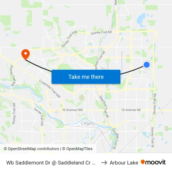 Wb Saddlemont Dr @ Saddleland Cr NE to Arbour Lake map