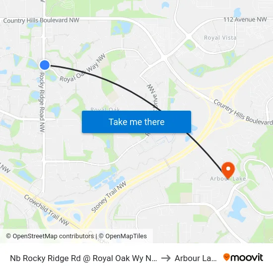 Nb Rocky Ridge Rd @ Royal Oak Wy NW to Arbour Lake map