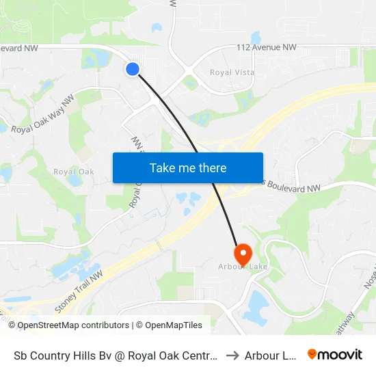 Sb Country Hills Bv @ Royal Oak Centre NW to Arbour Lake map