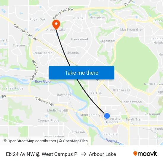 Eb 24 Av NW @ West Campus Pl to Arbour Lake map