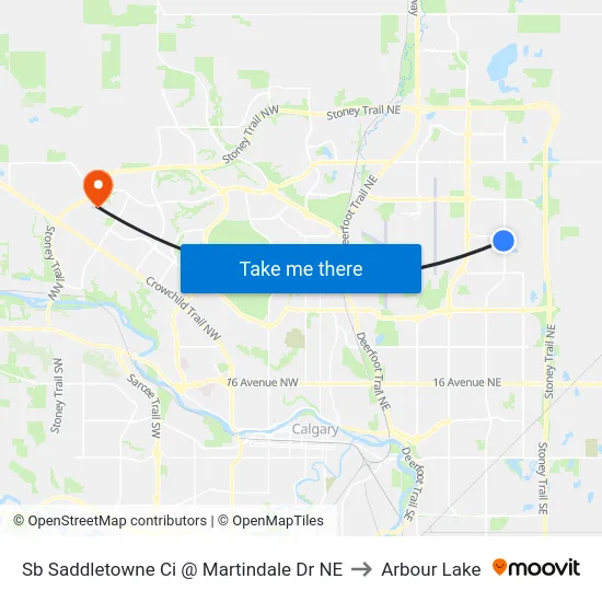Sb Saddletowne Ci @ Martindale Dr NE to Arbour Lake map