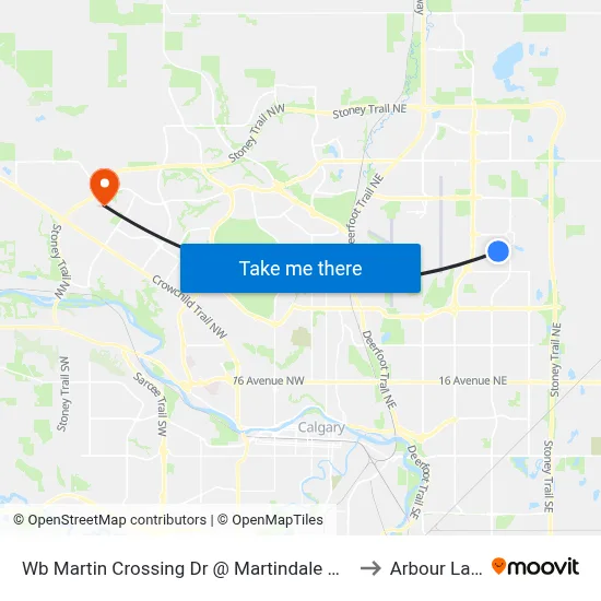 Wb Martin Crossing Dr @ Martindale Dr NE to Arbour Lake map