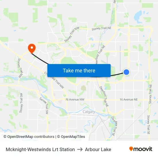 Mcknight-Westwinds Lrt Station to Arbour Lake map