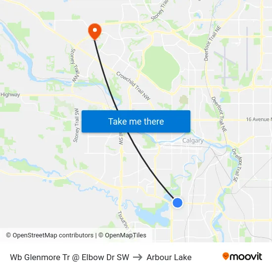 Wb Glenmore Tr @ Elbow Dr SW to Arbour Lake map