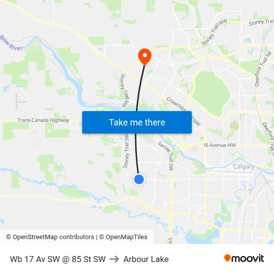 Wb 17 Av SW @ 85 St SW to Arbour Lake map