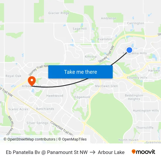 Eb Panatella Bv @ Panamount St NW to Arbour Lake map