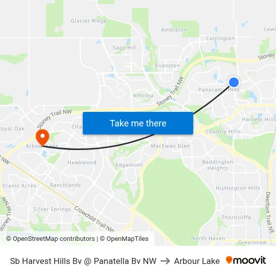 Sb Harvest Hills Bv @ Panatella Bv NW to Arbour Lake map